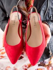 Amiatex Krásné lodičky červené dámské na plochém podpatku, odstíny červené, 36