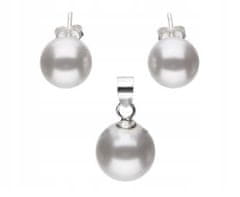Lovrin Stříbrný set s kulatými perlami a náušnicemi se zapínáním na puzetu a přívěsek