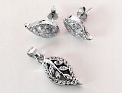 Lovrin Stříbrná sada šperků ve tvaru listů s kubickou zirkonií. přívěsek a náušnice