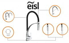 Eisl Stojánková dřezová baterie Carneo se sprchou, pružnou hlavicí v černé barvě / lesklý chrom