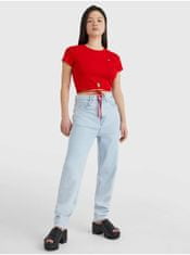 Tommy Jeans Červené dámské žebrované cropped tričko se zavazováním v pase Tommy Jeans L