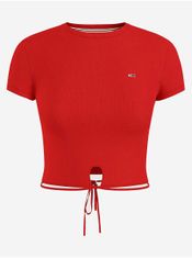 Tommy Jeans Červené dámské žebrované cropped tričko se zavazováním v pase Tommy Jeans L