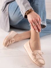 Amiatex Zajímavé dámské hnědé mokasíny bez podpatku + Ponožky Gatta Calzino Strech, odstíny hnědé a béžové, 36
