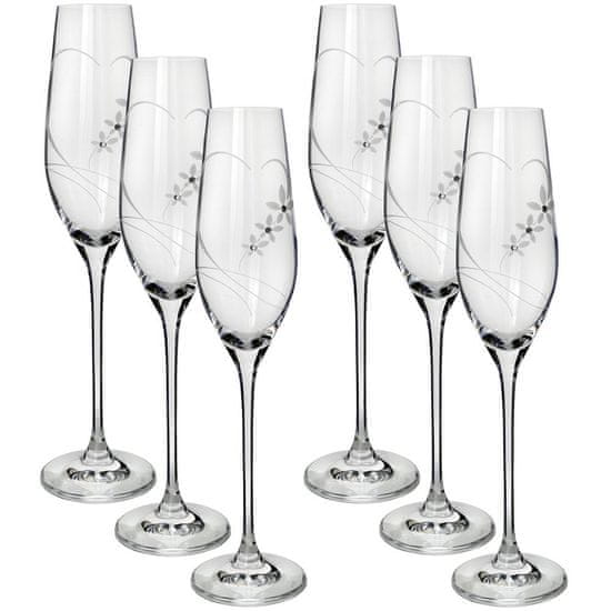 Semido Sklenice na sekt s krystaly Preciosa 210ml - Srdce 6ks