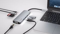 SWISSTEN USB-C hub 8v1, USB-C, HDMI 4K, 3x USB 3.0, SD, microSD, RJ45, PD, hliník