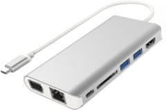 PremiumCord převodník USB3.1 typ C na HDMI+VGA+RJ45+2xUSB3.0+SD card +3,5mm+PD charge