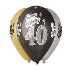 Balónky metalické 40 let - Happy Birthday - narozeniny - mix barev - 30 cm (5 ks)