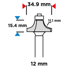 Graphite  Tvarová fréza na dřevo s ložiskem, rádius, HM, 34,9 x 15,4 mm, stopka 12 mm