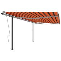 Greatstore Ručně zatahovací markýza se sloupky 4,5 x 3,5 m oranžovo-hnědá