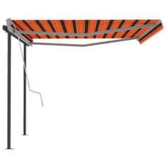 Greatstore Ručně zatahovací markýza se sloupky 4 x 3,5 m oranžovo-hnědá