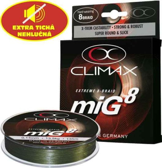 Climax šňůra 135m - miG 8 Braid Oliv,0,14/13,5kg