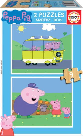 Educa Dřevěné puzzle Prasátko Peppa 2x9 dílků