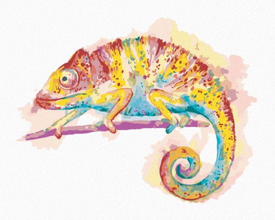 ZUTY Diamantové malování - BAREVNÝ CHAMELEON NA BÍLÉM POZADÍ 40x50 cm bez rámu a bez vypnutí plátna