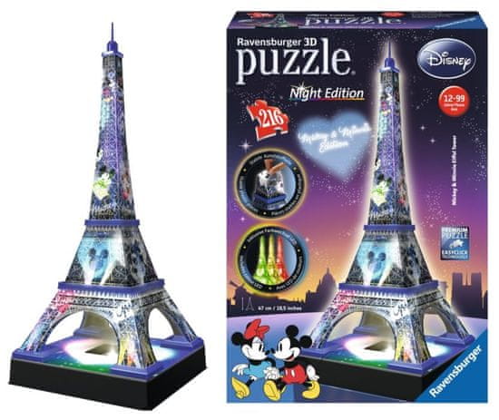 Ravensburger Svítící 3D puzzle Noční edice Eiffelova věž Disney 216 dílků