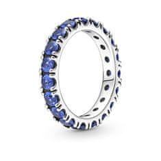 Pandora Třpytivý stříbrný prsten s modrými krystaly Eternity Timeless 190050C02 (Obvod 52 mm)