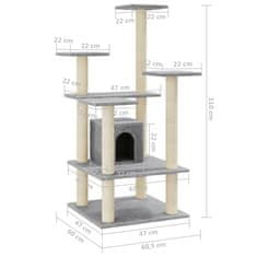 Greatstore Škrabadlo pro kočky se sisalovými sloupky světle šedé 110 cm