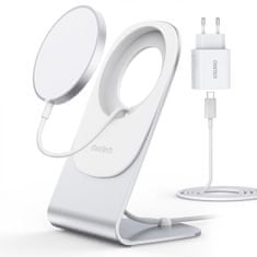 Choetech H047 MagSafe bezdrátová nabíječka 15W + stojan + nabíječka USB-C 20W, stříbrná