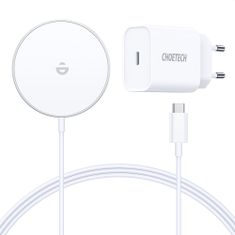 Choetech H047 MagSafe bezdrátová nabíječka 15W + stojan + nabíječka USB-C 20W, stříbrná