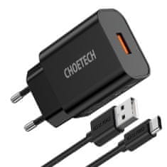 Choetech Q5003 síťová nabíječka QC 18W 3A + kabel USB / USB-C, černý