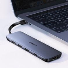 Ugreen CM285 HUB adaptér USB-C - HDMI / 3x USB 3.2 / USB-C PD 100W 5A, šedý