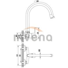 Invena VERSO BC-82-E4S-L Nástěnná dřezová baterie, černá-chrom - Invena