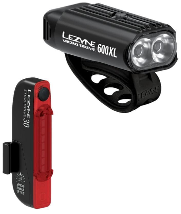 Lezyne Set světel na kolo MICRO DRIVE 600XL / STICK PAIR BLACK - zánovní