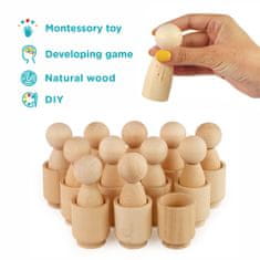 Ulanik Montessori dřevěná hračka "Peg Dolls in Cups"