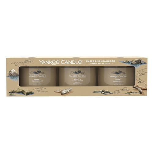 Yankee Candle Sada votivních svíček , Ambra a santalové dřevo, 3 x 37 g