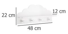 Atmosphera Bílá dětská polička CLOUD, 4 háčky, 48 x 22 x 12 cm