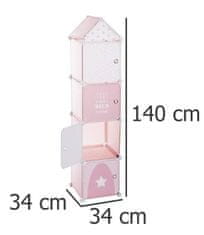 Atmosphera Skříň do dětského pokoje, regál, 4 přihrádky, 34 x 140 x 32 cm, růžová