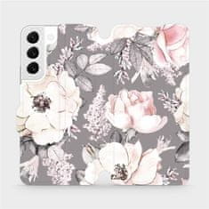 Mobiwear Flip pouzdro na mobil Samsung Galaxy S22 - MX06S Květy na šedém pozadí