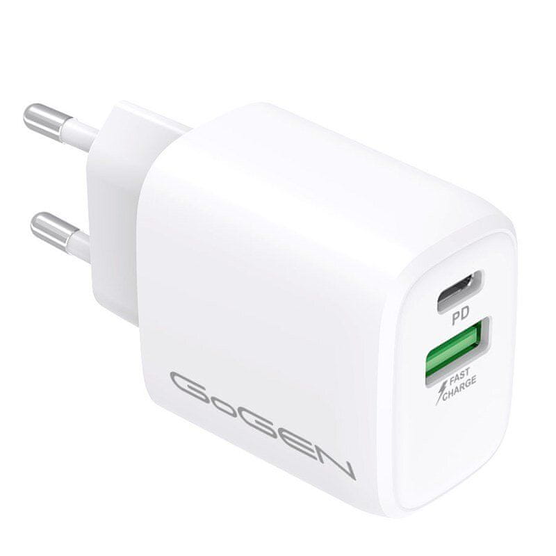 GoGEN Nabíječka do sítě ACHPDQ 220, 1× USB-C (20W), 1× USB-A (18W) GOGACHPDQ220W, bílá