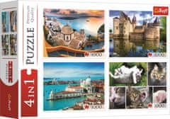 Trefl Puzzle Santorini, Benátky, Zámek Sully-sur-Loire a Kočky 4x1000 dílků