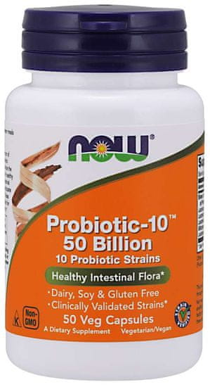 NOW Foods Probiotic-10, probiotika, 50 miliard CFU, 10 kmenů, 50 rostlinných kapslí