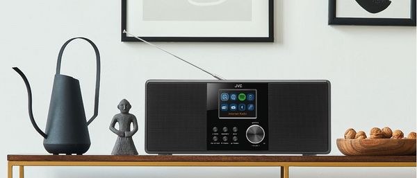  radiopřijímač jvc ra-e981b dálkový ovladač Bluetooth technologie wifi připojení spotify connect dobrý zvuk sluchátkový výstup mobilní aplikace pro ovládání budík sleep snooze dab plus tuner 