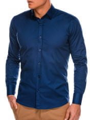 OMBRE Pánská slim-fit košile s dlouhým rukávem K504 - námořnická modrá - XXL