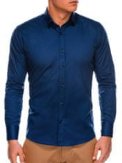 OMBRE Pánská slim-fit košile s dlouhým rukávem K504 - námořnická modrá - XXL