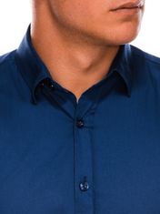 OMBRE Pánská slim-fit košile s dlouhým rukávem K504 - námořnická modrá - S