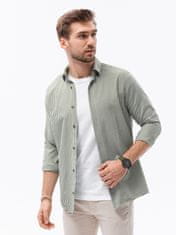 OMBRE Ombre Pánská kostkovaná košile s dlouhým rukávem K622 - khaki - XL