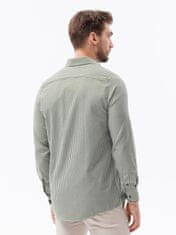 OMBRE Ombre Pánská kostkovaná košile s dlouhým rukávem K622 - khaki - S
