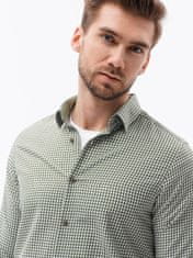 OMBRE Ombre Pánská kostkovaná košile s dlouhým rukávem K622 - khaki - M
