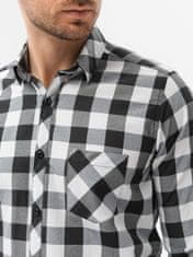 OMBRE Ombre Pánská kostkovaná košile s dlouhým rukávem K282 - černá - M