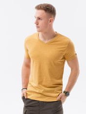 OMBRE Pánské tričko bez potisku S1369 - žíhaná hořčicová - XL