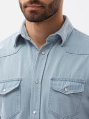 OMBRE Ombre Pánská košile s dlouhým rukávem K567 - světle nebesky modrá - XXL