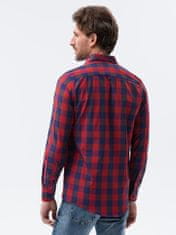 OMBRE Ombre Pánská kostkovaná košile s dlouhým rukávem K282 - červená/námořnická modrá - XL