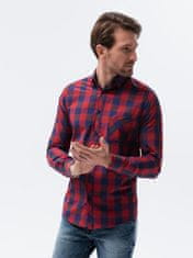 OMBRE Ombre Pánská kostkovaná košile s dlouhým rukávem K282 - červená/námořnická modrá - XXL
