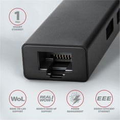 AXAGON HMA-GL3A, USB 3.2 Gen 1 hub, porty 3x USB-A + Gigabit Ethernet, kovový, kabel USB-A 20cm