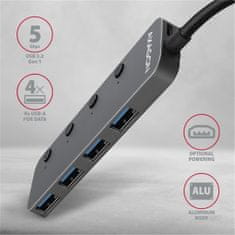 AXAGON switch hub USB-A 3.2 Gen1 - 4xUSB-A, 5Gbit/s, přepínací, 20cm, šedá