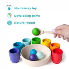 Ulanik Montessori dřevěná hračka "Rainbow: balls in cups"