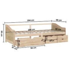 Petromila 3místná válenda se zásuvkami masivní borovice 90 x 200 cm